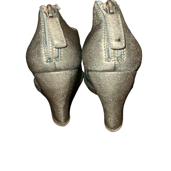 EILEEN FISHER Vero Cuoio Cage Strappy Pewter Zip Heel 3" Wedges Size 8.5 - Picture 14 of 14